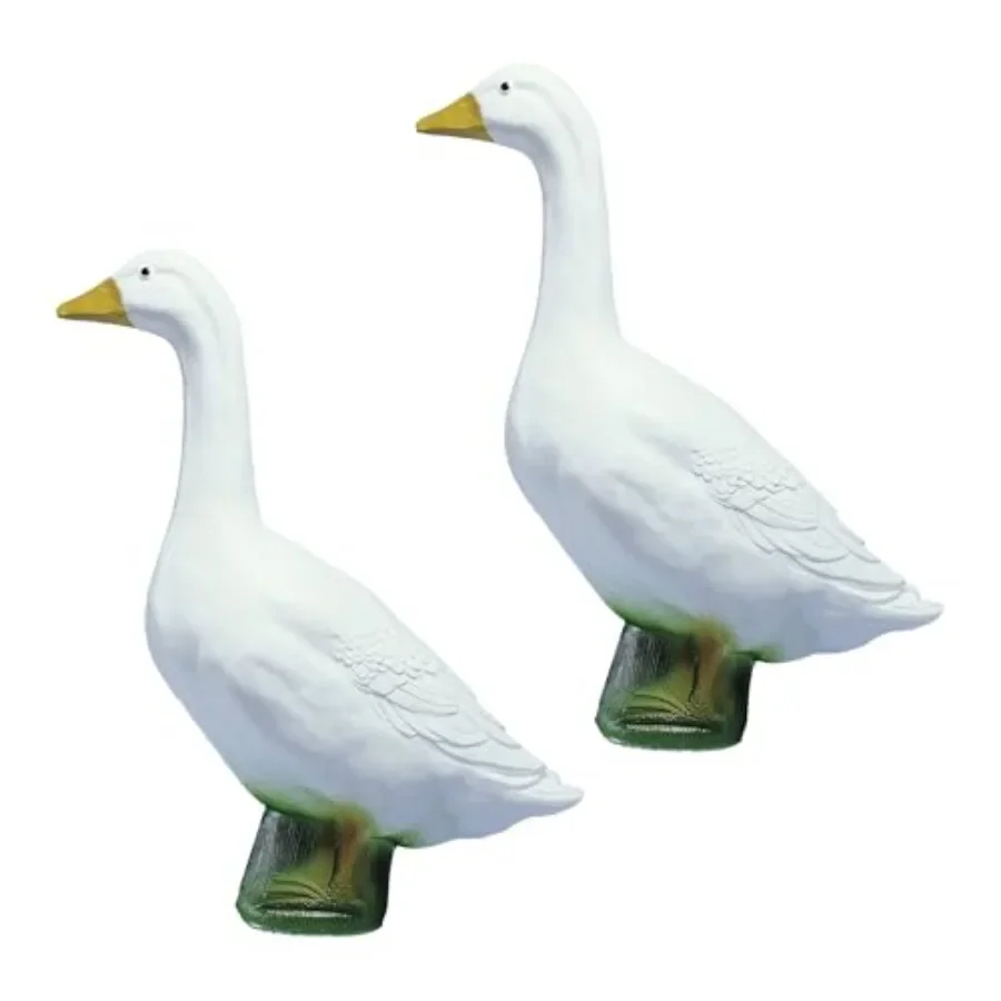 Lawn and garden decor: white goose statue set, 23-inch tall outdoor animal figurine for patio, balcony, or front porch, resin m