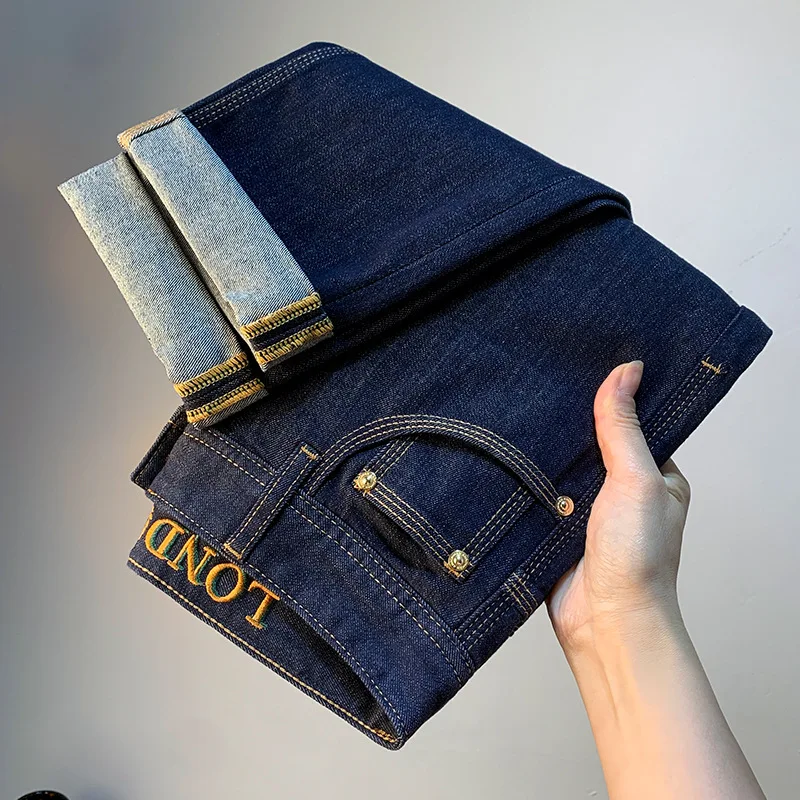 Original color washed denim jeans men's summer small straight leg casual high-end atmospheric simple slim fit men's pants