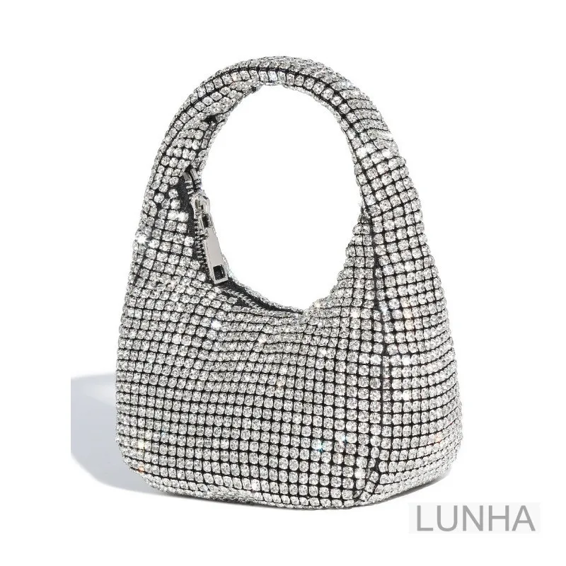 Lady Fashion Handbag Hobo Bag Luxury Full Rhinestone Shining Small Bucket Bags Purse for Dinner Party Banquet Events