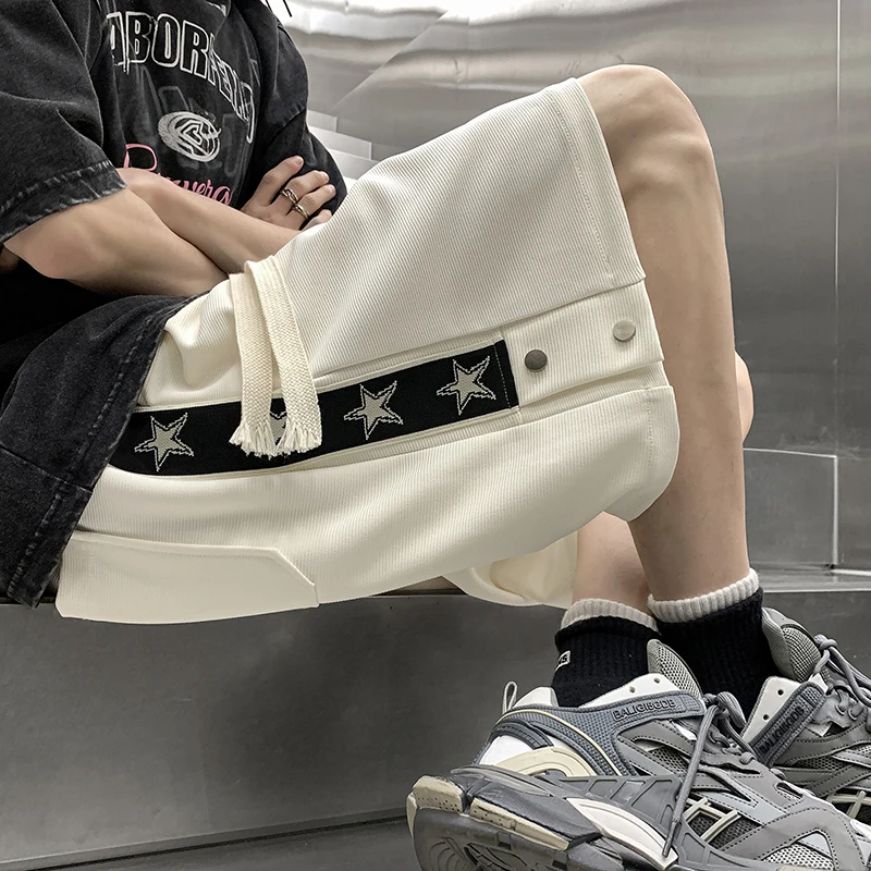 

American High Street Men's Summer Thin Five-Point Pants Star Print Casual Mid-Pants Loose Sports Shorts Breathable Comfortable
