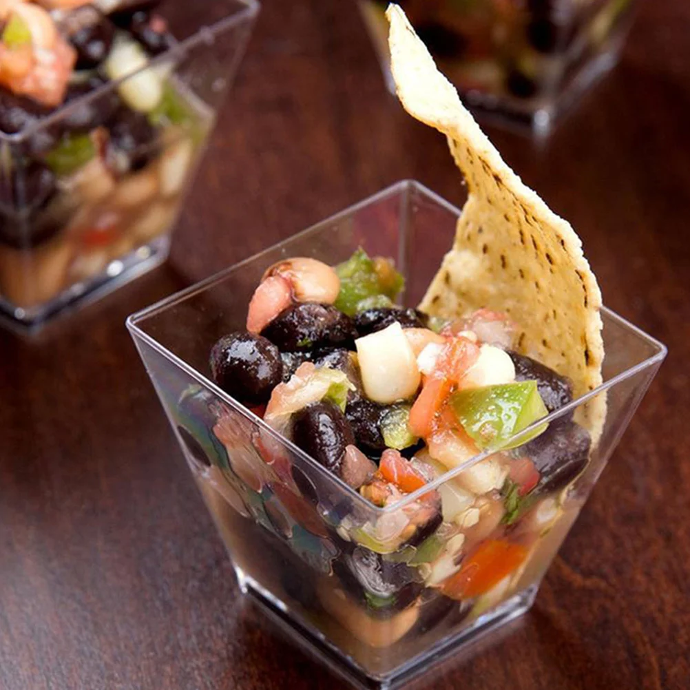 

50Pcs Disposable Trapezoid Dessert Cups Transparent Ice Cream Pudding Containers Sturdy Decorative Party Accessories