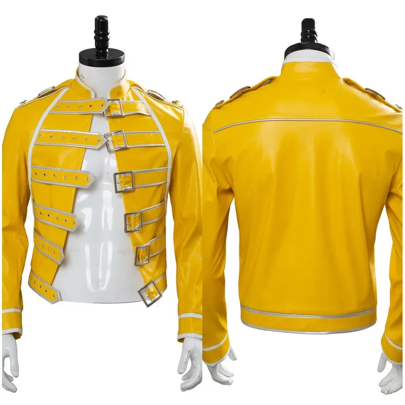 Queen Lead Vocals Freddie Mercury Cosplay Costume Adult Men Women Yellow Jacket Coat Halloween Carnival