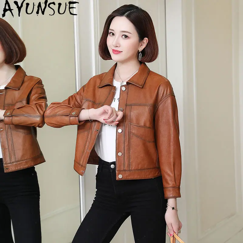 AYUNSUE veste en cuir véritable femmes 2025 huile cire moto vestes femmes manteau printemps automne vêtements nouveau dans manteaux Jaqueta De Couro