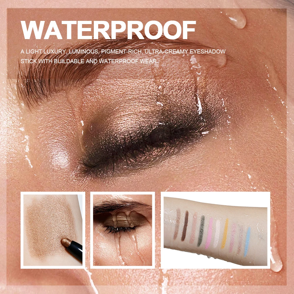 10-kleuren waterdichte romige oogschaduw potloodstick blijvende matte parelmoer gradiënt markeerstift glitter luie ogen make-up