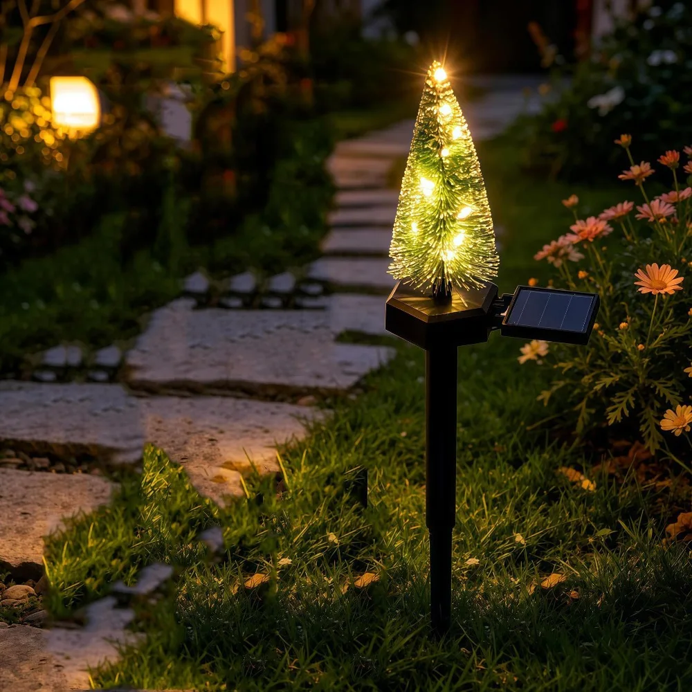 Simulated Solar Christmas Tree Lights Creative Ground Mounted Landscape Lawn Lamp Waterproof Warm/Colorful Light