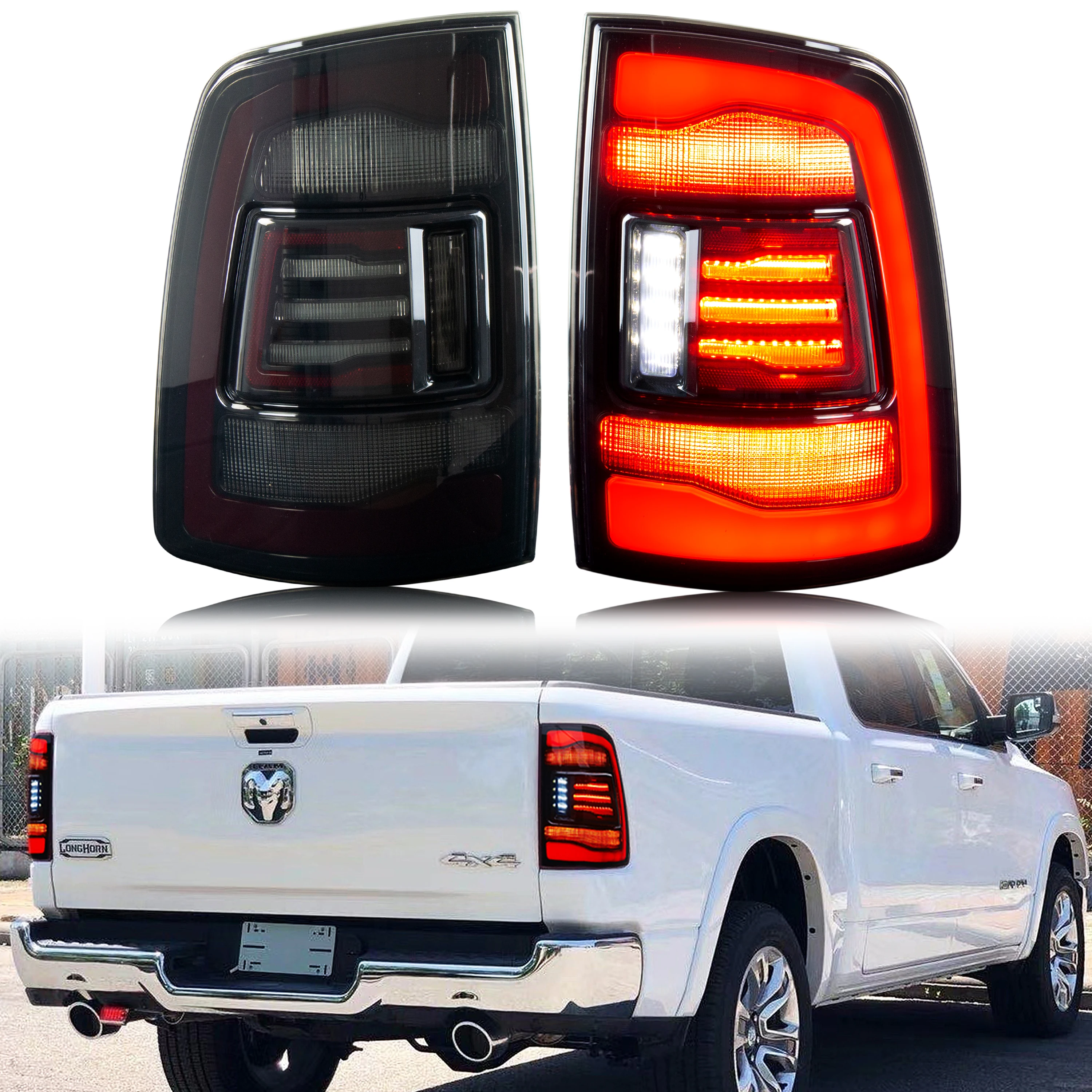 

LED Tail Lights Assembly for Dodge Ram 1500 2500 3500 2009-2018 4th Gen Sequential Turn Signal Black Rear Lamps