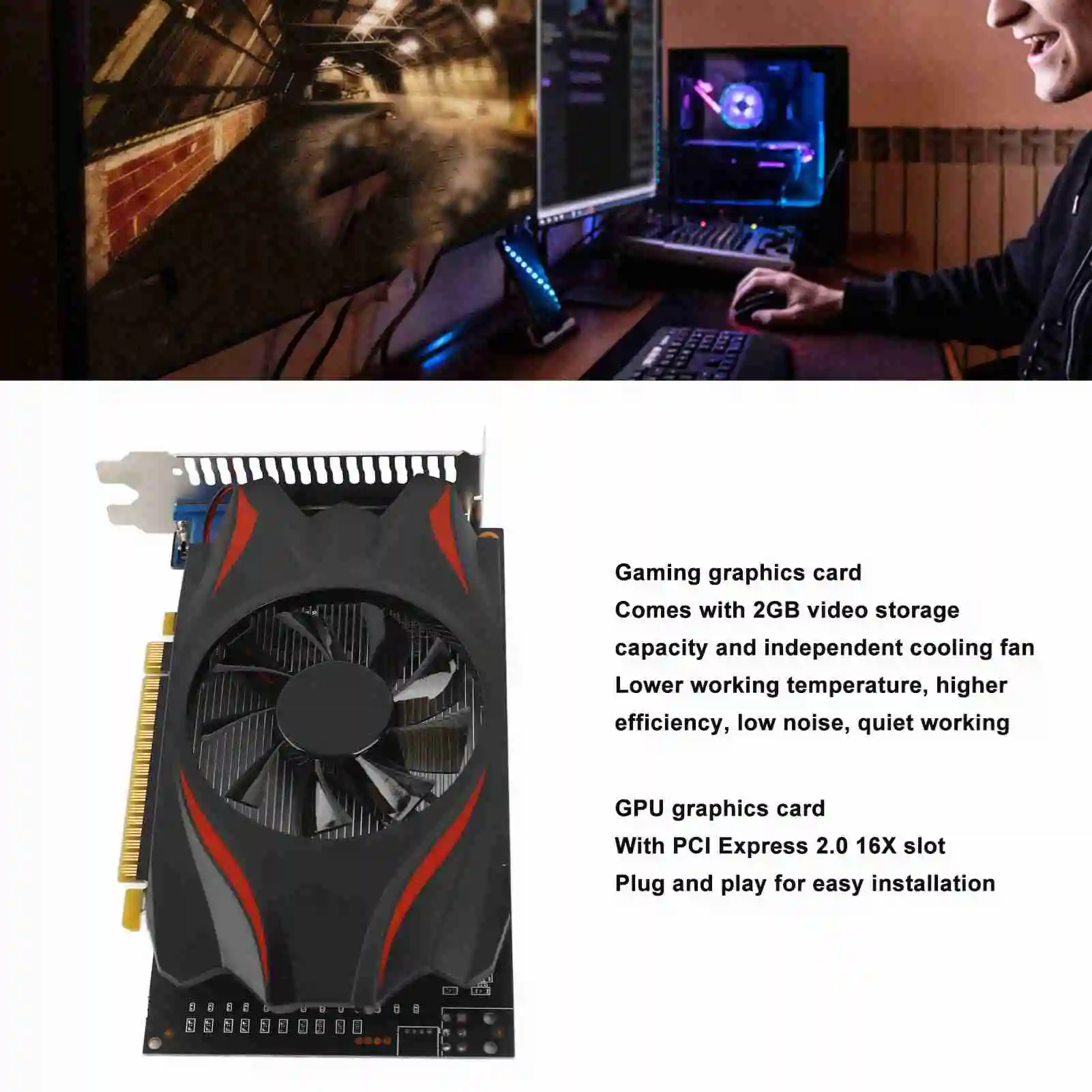 GPU Video Card Game Graphics Card Plug and Play PCI Express 2.0 16X Slot GTX1050 2GB DDR5 128bit 5000MHZ  Frequency for PC