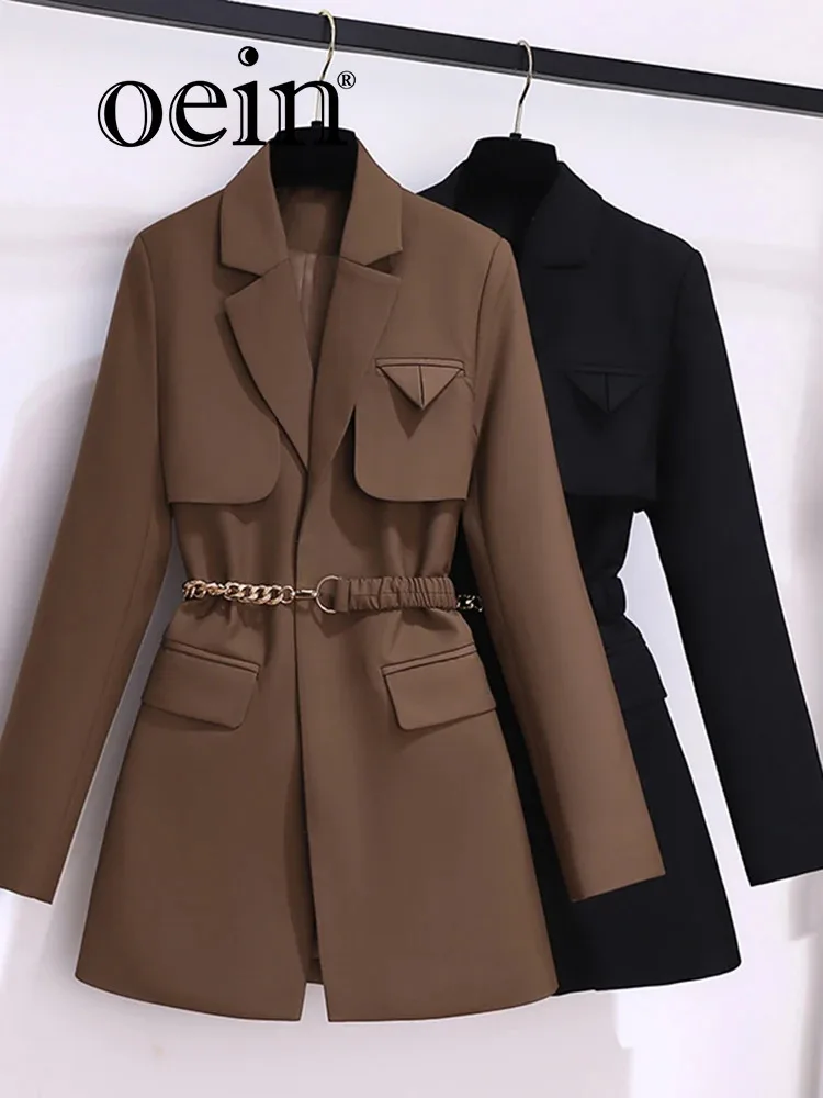 

[oein] Advanced Khaki Black Small Suit Jacket For Women's Morning Spring And Autumn Wear, New Korean Version Loose Casual Suit