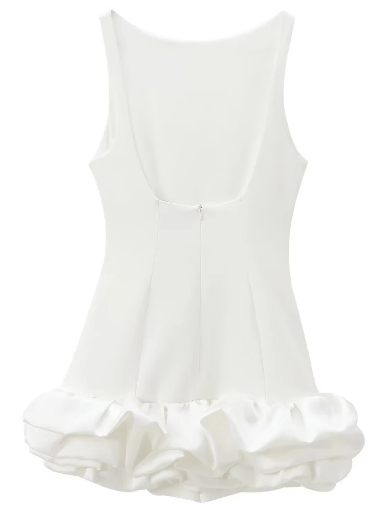 HXAO White Short Dress Women\'s Ruffle Backless Party Dresses Black Red Sleeveless Bodycon Mini Dress Woman Summer Sexy Vestidos