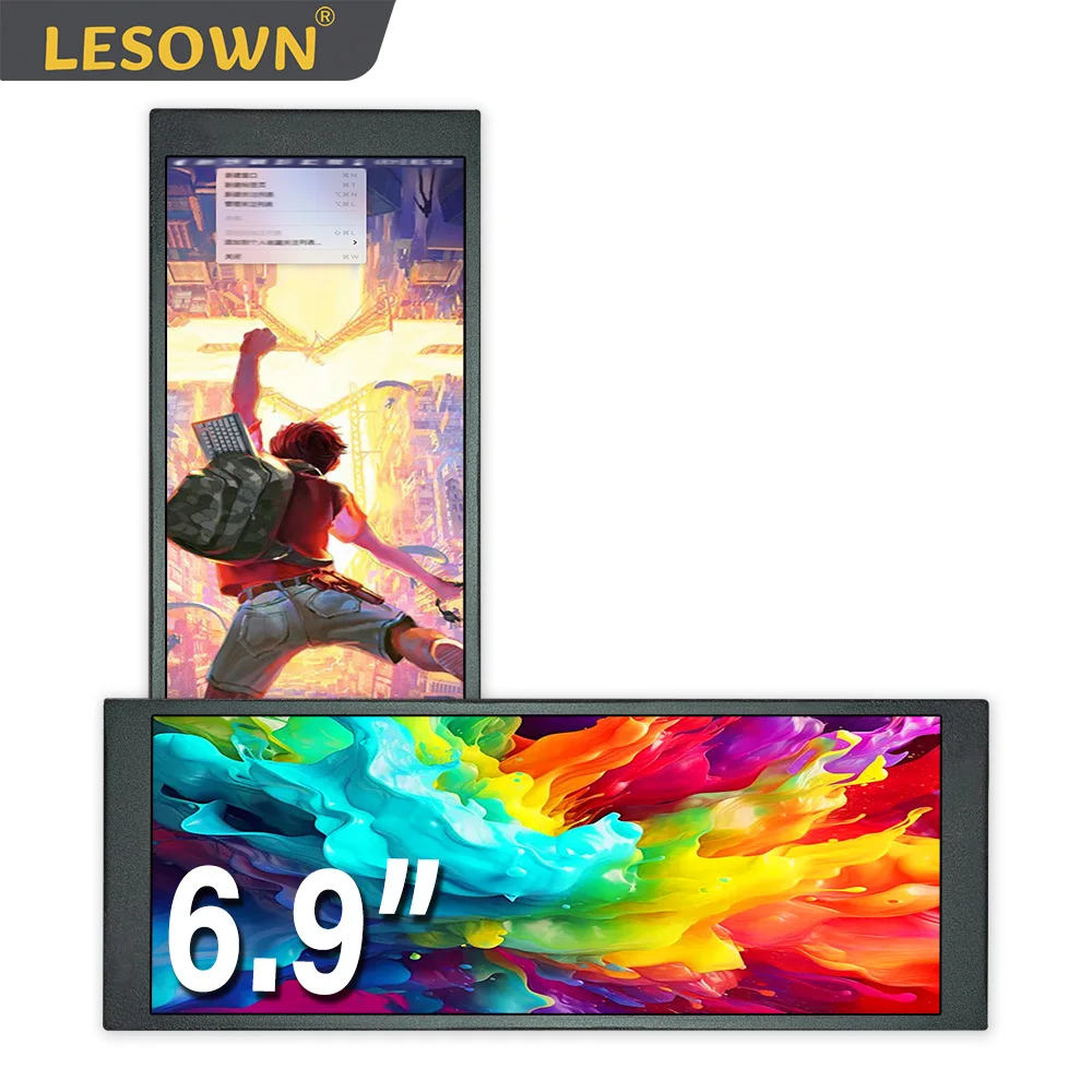 

LESOWN 6.9 7.9 8.8 11.3 Inch Portable Extended Bar Monitor 480x1280 Ultra-Wide Stretched Display for Laptop PC Gaming Consoles