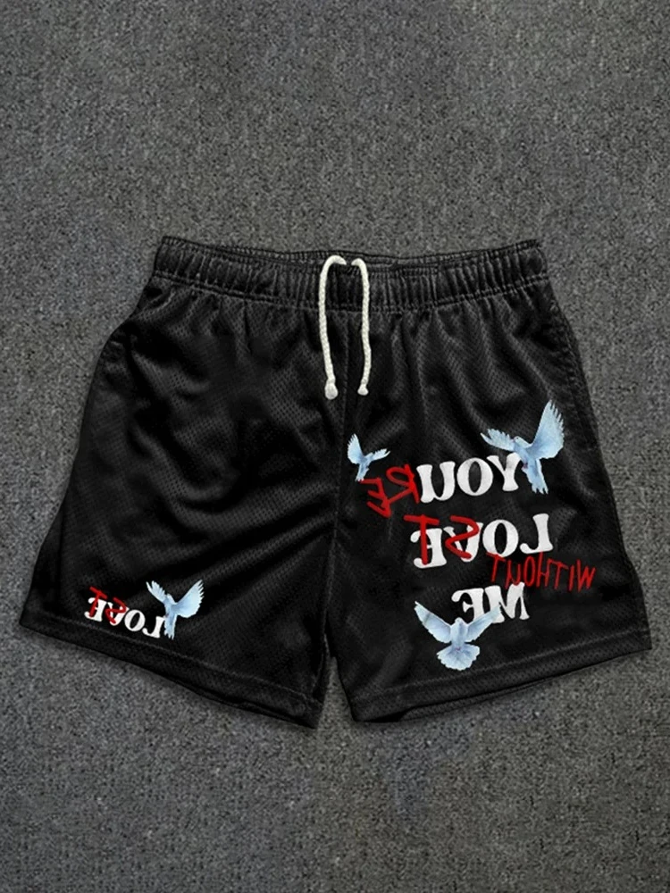 

Summer Fashion Loose Retro Peace Dove & You Re Lost Without Me Graphic Shorts Breathable Quick Dry Training Fitness Shorts Moto