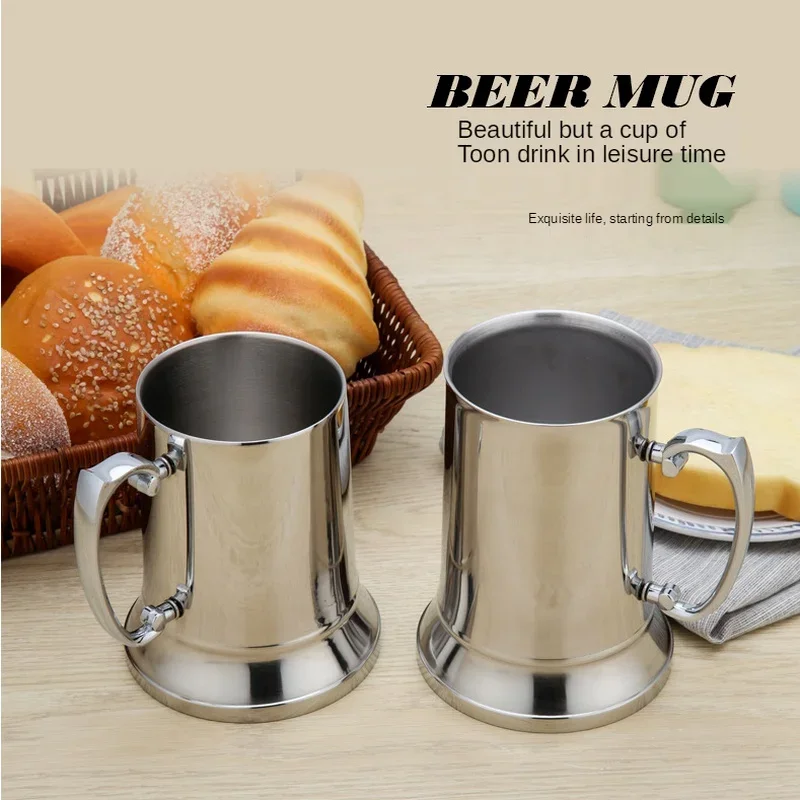 

450/560ml Tankard Stein Double Wall Stainless Steel Beer Mug Cocktail Breakfast Milk Mugs with Handgrip Coffee Cup Bar Tools 304