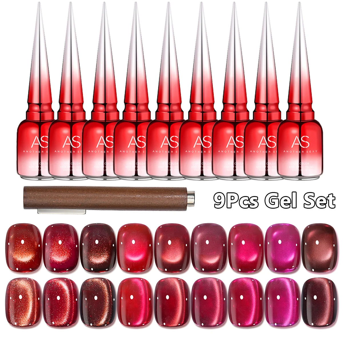 

AS 9 Colors Ruby Sparks Collection Glitter Gel Polish Cat Eye Magnetic Gel Burgundy Red Sparkle Bloody Christmas Nail Polish Kit