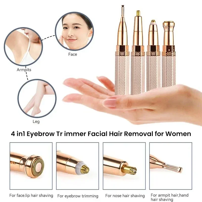 4 In 1 Electric Eyebrow Trimmer USB Mini Body Eye Facial Hair Removal Portable Women Painless Razor Body Hair Removal Epilator