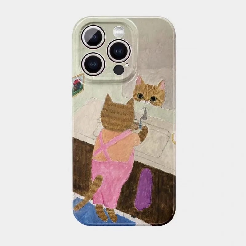 

Mirror Oil Painting Cat Phone Case for IPHONE 17 Air 16E 15 PROMAX 14 Plus 13 12 MINI 11PRO 16Plus XR XS MAX Acrylic Phone Cover