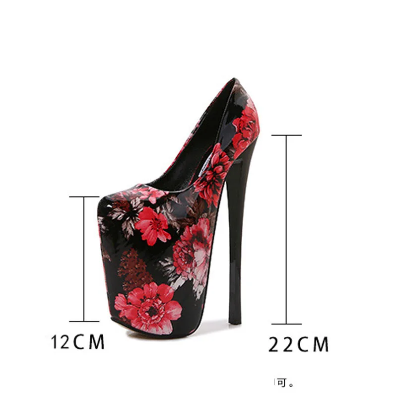 2023 New Women Shoes Autumn Fashion Flowers Printed Pumps Platforms Wedding 22 cm High Heels Shoes Woman Banquet Dance WSH4505