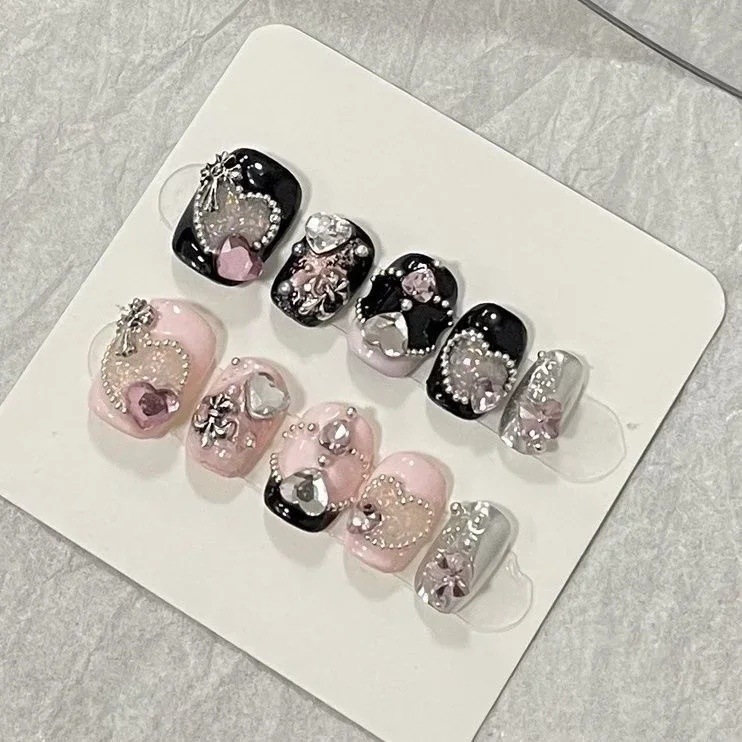 

Handmade Wear Nail Personality Burst Flash Sweet Cool Short Nail Spell Drill Steel Beads Nail Art Finished Princess Style Design