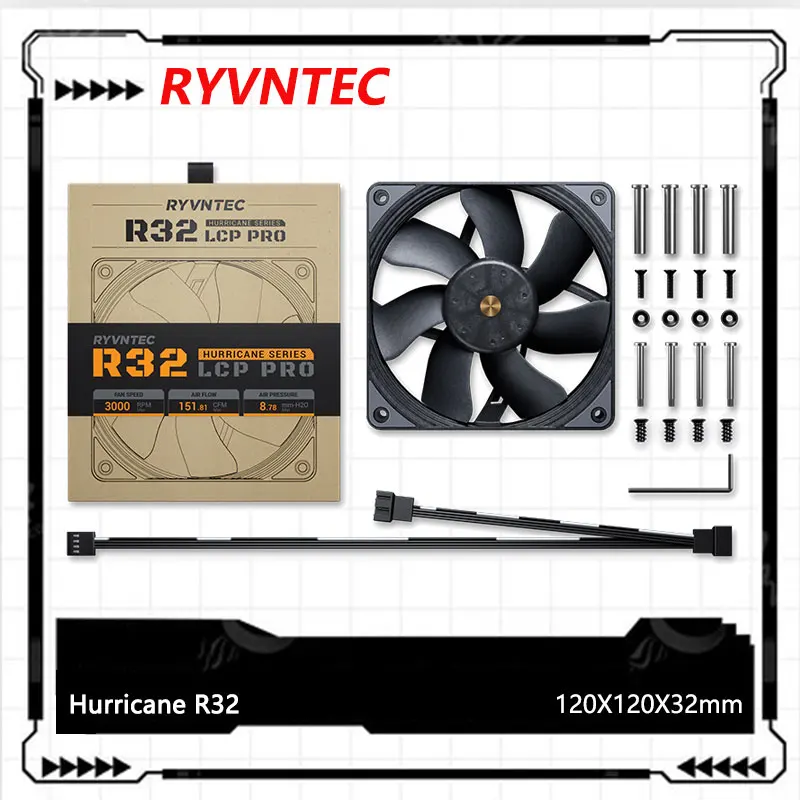 RYVNTEC Hurricane R32/R25 120X120mm Case Fan,LCP Precision Material/3-Speed Speed Regulation/Industrial Fan/High-performance Fan