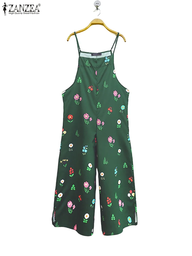 

ZANZEA 2025 Women Long Jumpsuits Bohemian Printed Rompers Fashion Vintage Sleeveless Casual Loose Ankle-Length Overalls