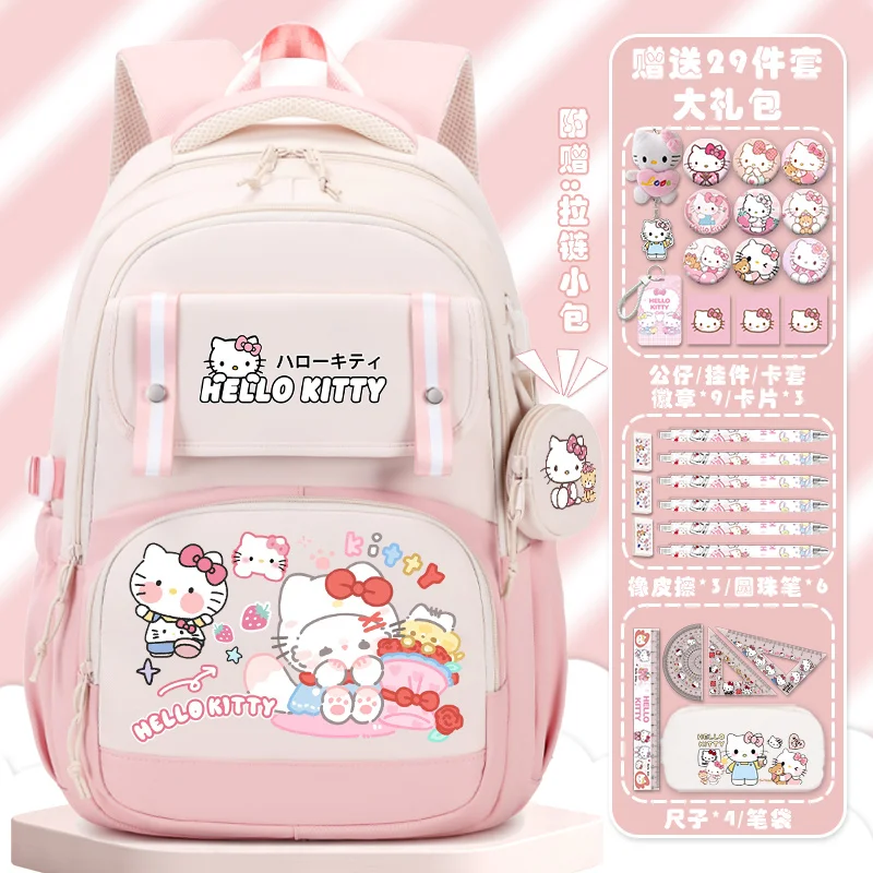 Sanrio-mochila escolar de Hello Kitty para niños y niñas, morral ligero protector de columna vertebral, bonito dibujo animado, novedad