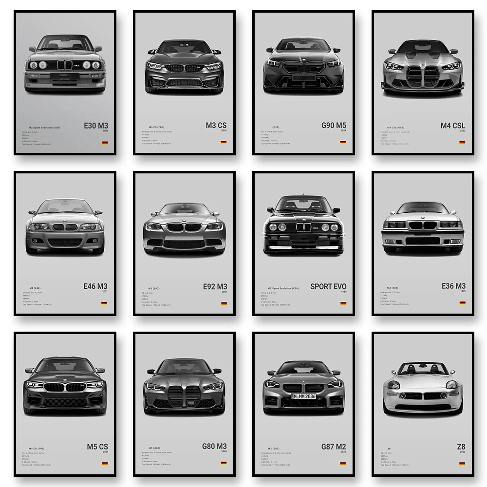 G80 M3C E39 M5 Auto Leinwand Wand Kunstdruck Poster M5 CS G87 M2 Sportwagen Dekorative Malerei Moderne Wohnkultur Geschenk Ungerahmt