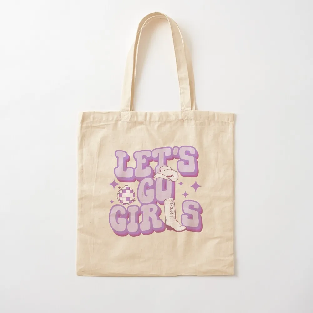 

Purple Let's Go Girls Cowboy Boots Cowgirl Hat Bachelorette Party Tote Bag handbag custom canvas bag