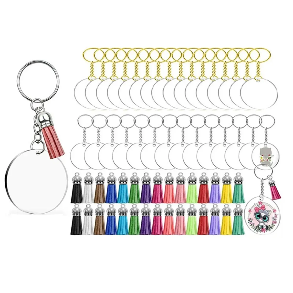 PROMOTION!Acrylic Keychain Blanks Kit-Including Clear Acrylic Blanks,Keychain Tassels,Key Rings,Jump Rings for DIY Key