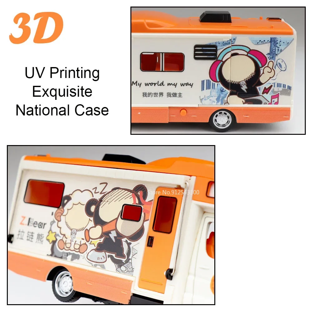 1:32 Cartoon Bear RV Contenitore di Trasporto Modello di Auto Giocattolo In Lega Pressofuso Suono Luce Modelli di Camion Tirare Indietro Collezione Regali Per Bambini