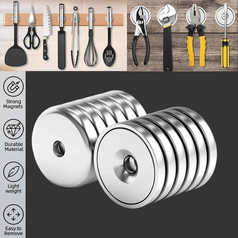

A16-32mm Multipurpose Strong Magnets with Countersunk Hole- for Fridge,Tool Organizer,Whiteboard,Kitchen Snack Storage,Garage