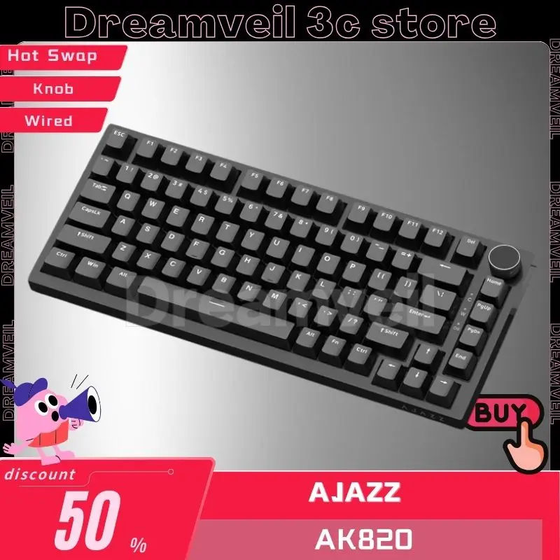 

AJAZZ AK820 Wired Mechanical Keyboard Multifunctional Knob Hot Swap Gaming Keyboard Ergonomics Gasket PC Gamer Accessory Office