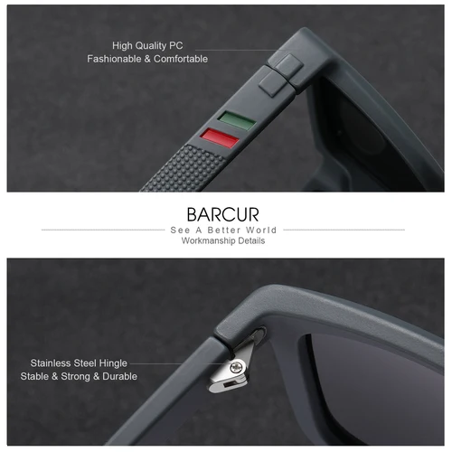 Imagen 2 del producto BARCUR 1 Uds. Gafas de sol deportivas de marca para hombre, gafas de sol polarizadas UV400 con montura Rectangular para conducir al aire libre, gafas de sol para hombre