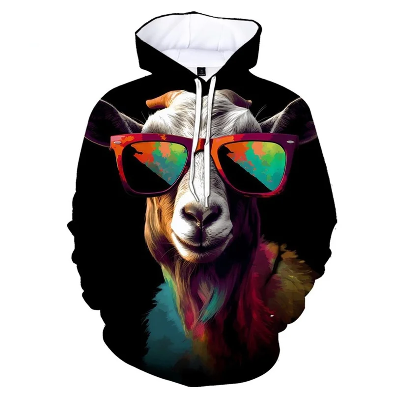 Men's 3d Printing Sheep Hoodie Novelty Animal Goat Pattern Hoodies Casual Hip Hop Streetwear Cool Long Sleeves Sweatshirts