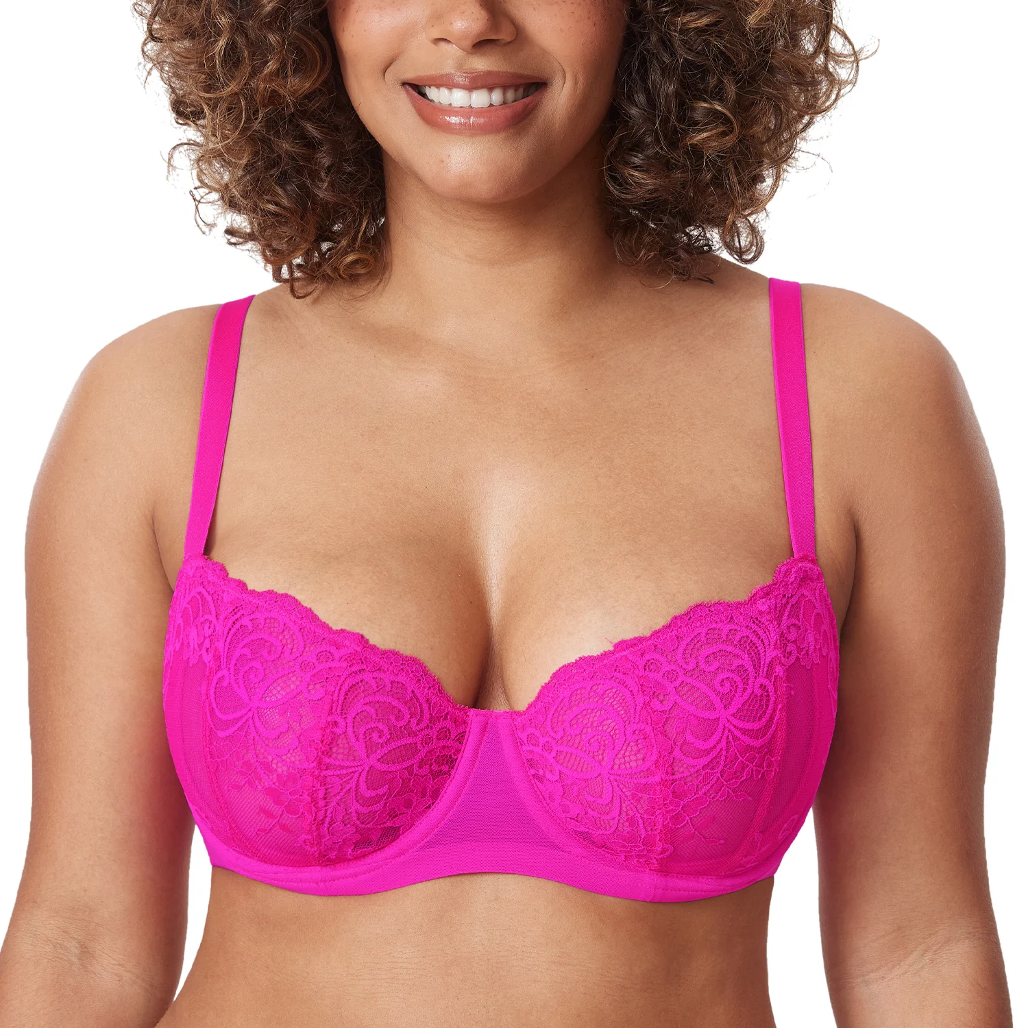 Women's Lace Balconette Bra Plus Size Sexy See Through Unlined Underwire Bras