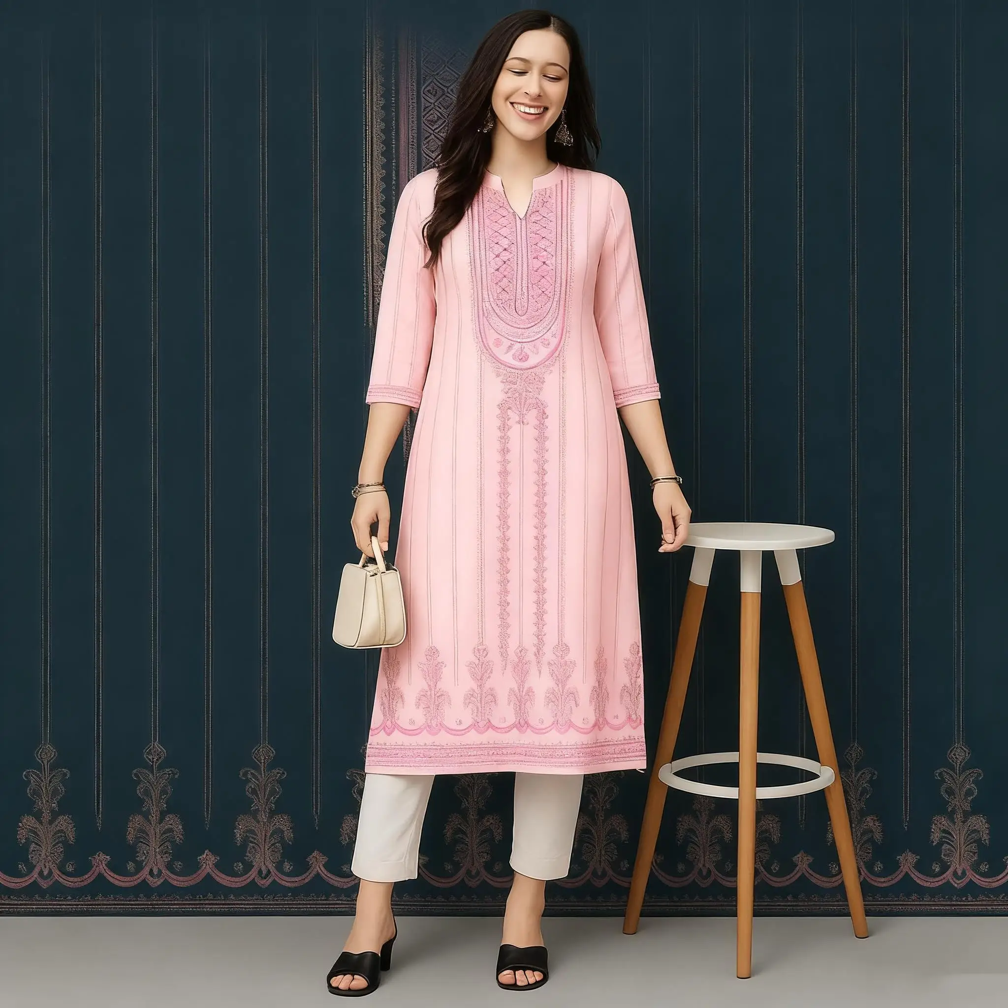 

Мусульманское женское повседневное модное платье Kurtta в национальном стиле, прямая трубка, повседневный кафтан с этническим цветком, марокканский женский халат