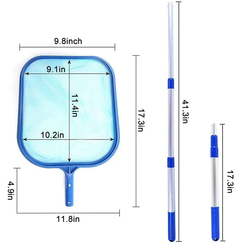 Pool Skimmer Net With 17 Inch-41 Inch Telescopic Pole-Fine Mesh Net Leaf Skimmer For Cleaning Surface Of Swimming Pools