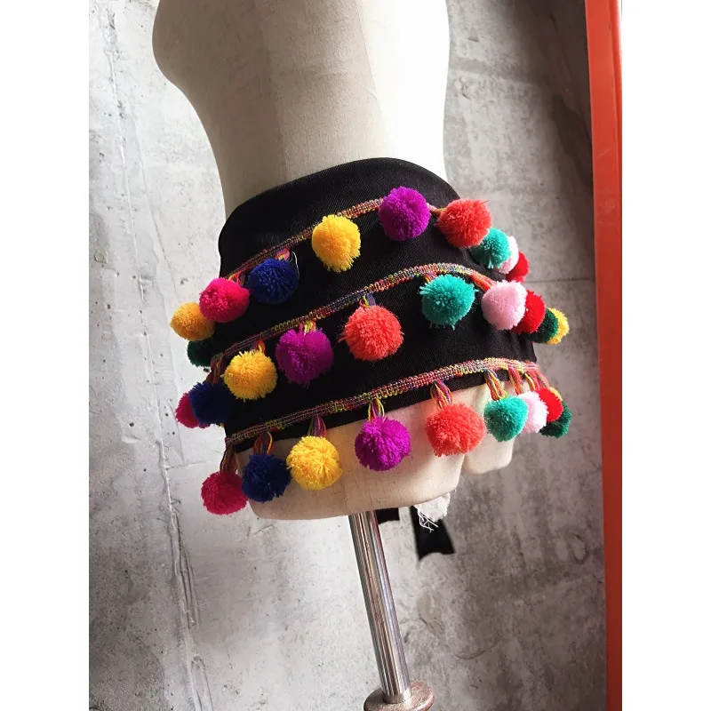 Customized Belly Dance Practice Clothes Waist Belt Hairy Ball Hip Cloth Versatile Heavy-duty Waist Seal Skirt