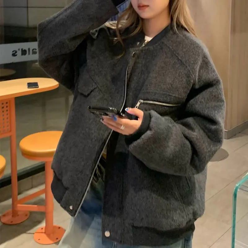 Płaszcze damskie z mieszanki wełny, płaszcz wełniany, niebieski, jesień, kaszmir, kołnierz z klapami, blokowanie kolorów, haftowane szarfy, rozkloszowany krój, estetyczny.