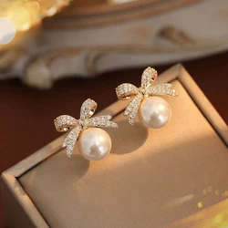 New Style Temperament Gold Color Wedding Bow Clip on Earrings for Women Rhinestone Bowknot Earring Girls Party Jewelry