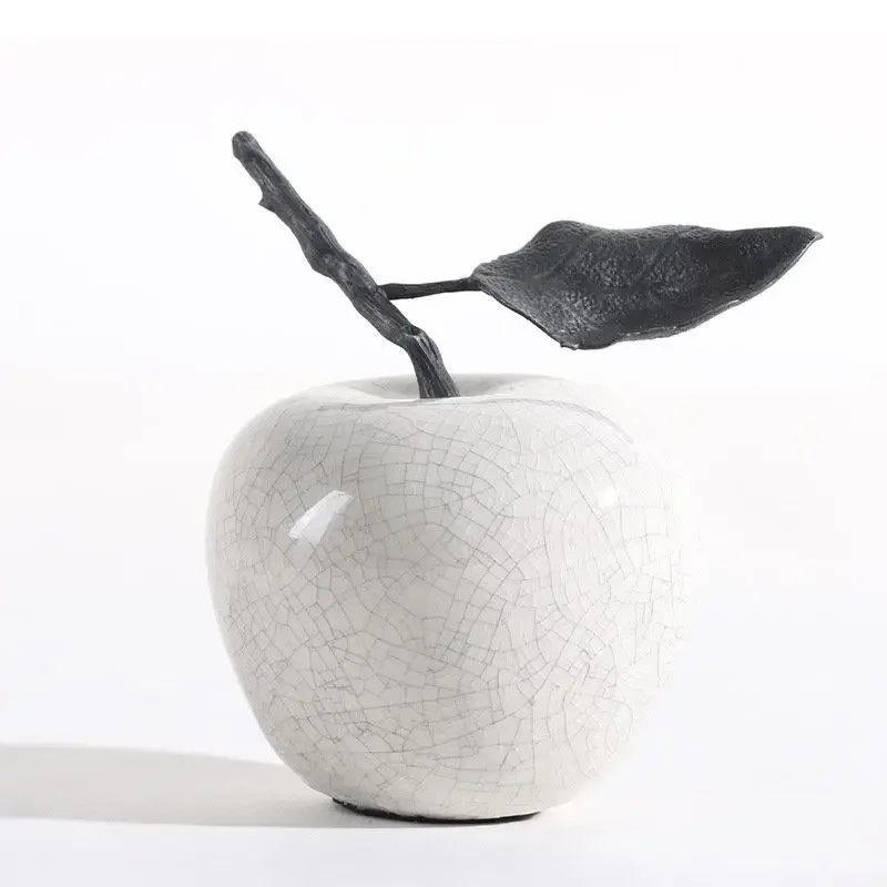 White Crack Ceramic Ornaments Apple Pear Fruit Sculpture Simulated Fruit Statue Fruit Figurines Desktop Decoration Accessories