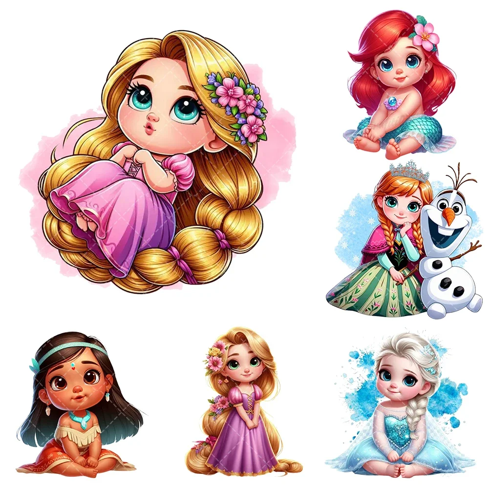 Princess Baby Disney Iron On Heat Transfer Sticker For Hair Bow Clothes Dtf Pinted Thermal Appliques Washable T-shirt Decal