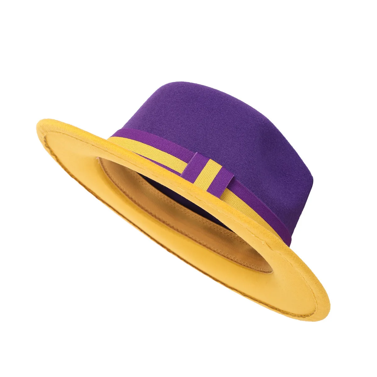 QBHAT Yellow And Purple Patchwork Jazz Fedora Hat Riding 