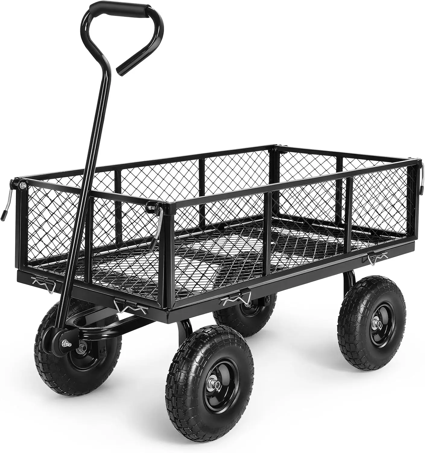 

Steel Garden Cart 680 lbs Capacity Heavy Duty Garden Wagons,with Removable Steel Mesh Sides to Convert into Handle Black, 680lbs