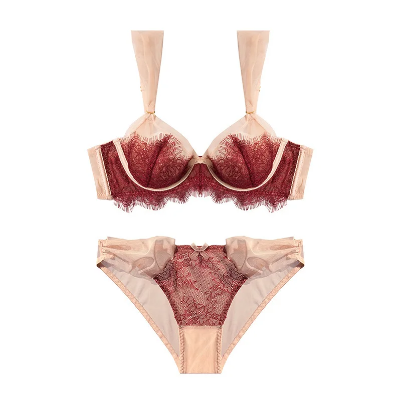 

Ultra-Thin Lace Bra Large Size Women's Push-Up Bra Anti-Sagging Sexy Bra Set Underwear Nylon Fabric Breathable Summer Use