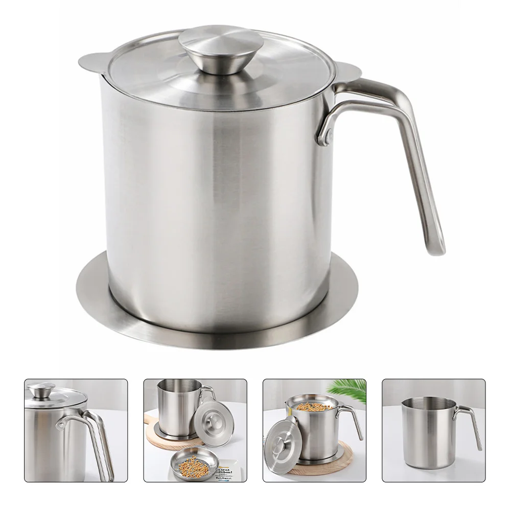 

1Pcs Large Capacity Oil Strainer Pot Stainless Steel Grease Container Lid Kitchen Grease Filter Storage Can for Home Restaurant