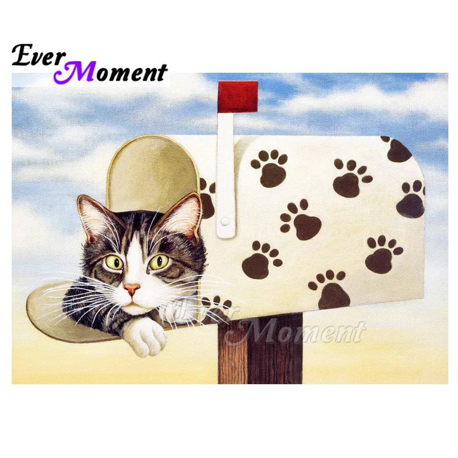 Ever Moment Diamond Painting 5D DIY Cat in Mailbox Footprint Decor Picture Of Rhinestone Diamond Embroidery Mosaic ASF1702