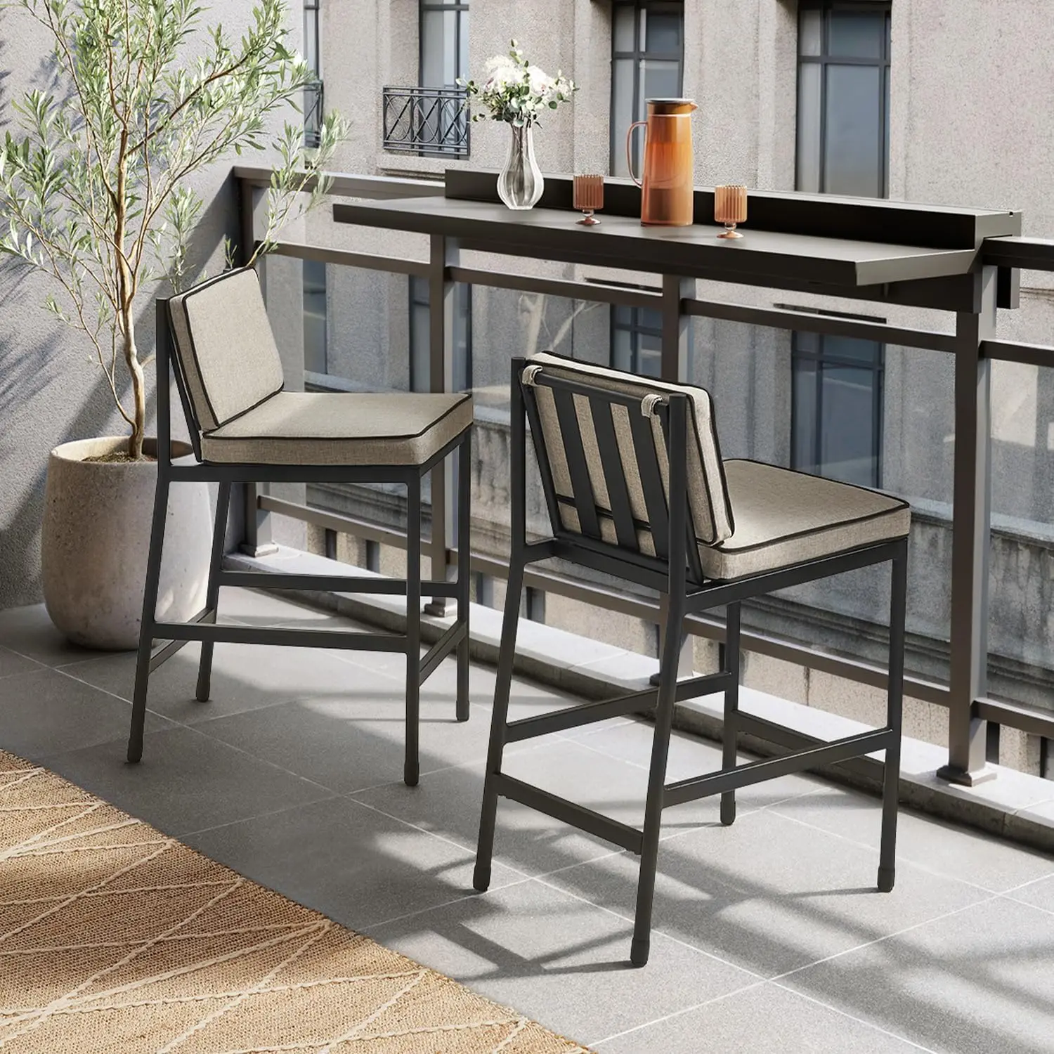 

Odelia Patio Counter Stool Set of 2, Outdoor Chair with Removable Cushions and Rust Free Metal Frame, Dining Sets for Front