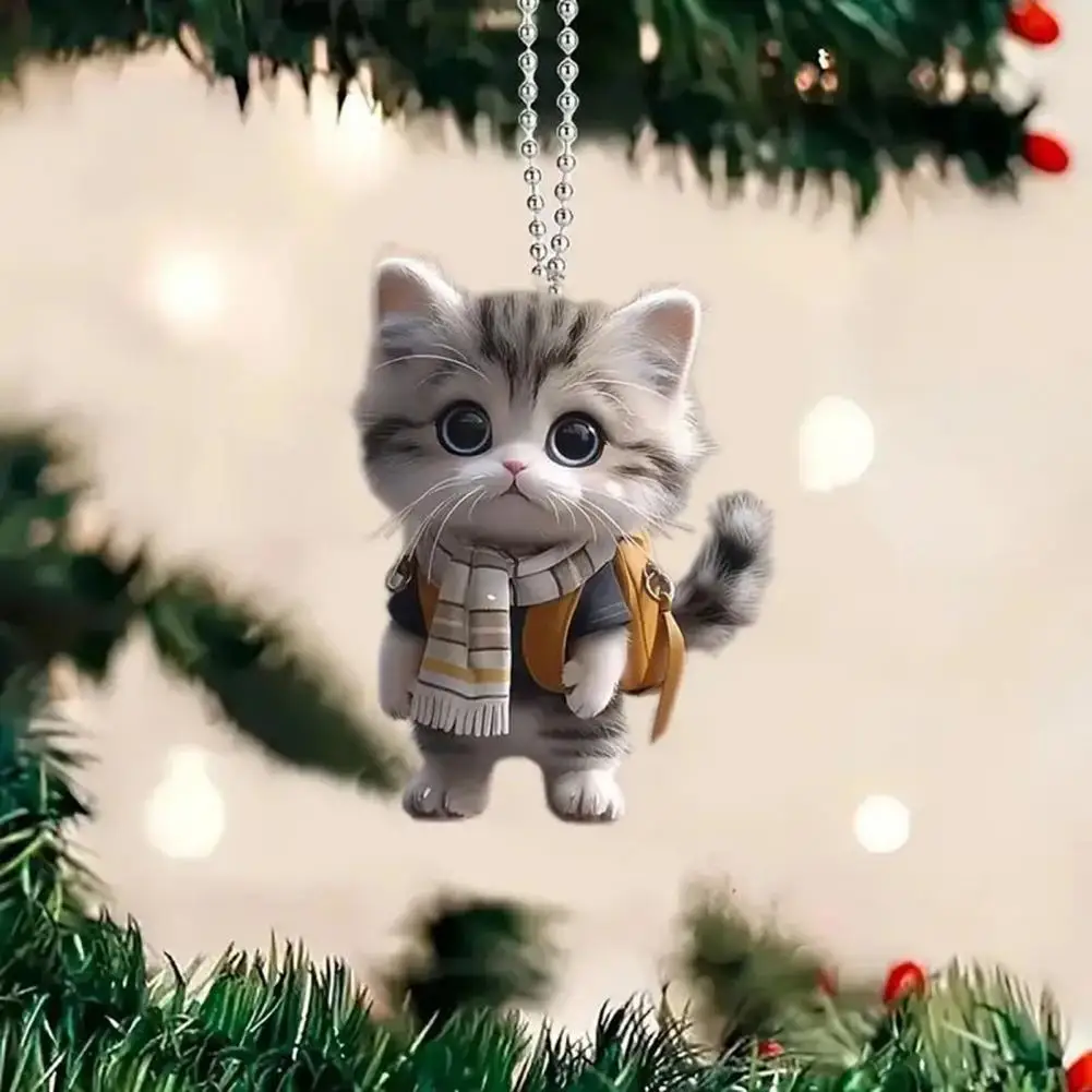 Cat Animal Pendant Hanging Ornament with Lanyard Easy to Hang 2D Flat Adorable Animal Rearview Mirror Ornament