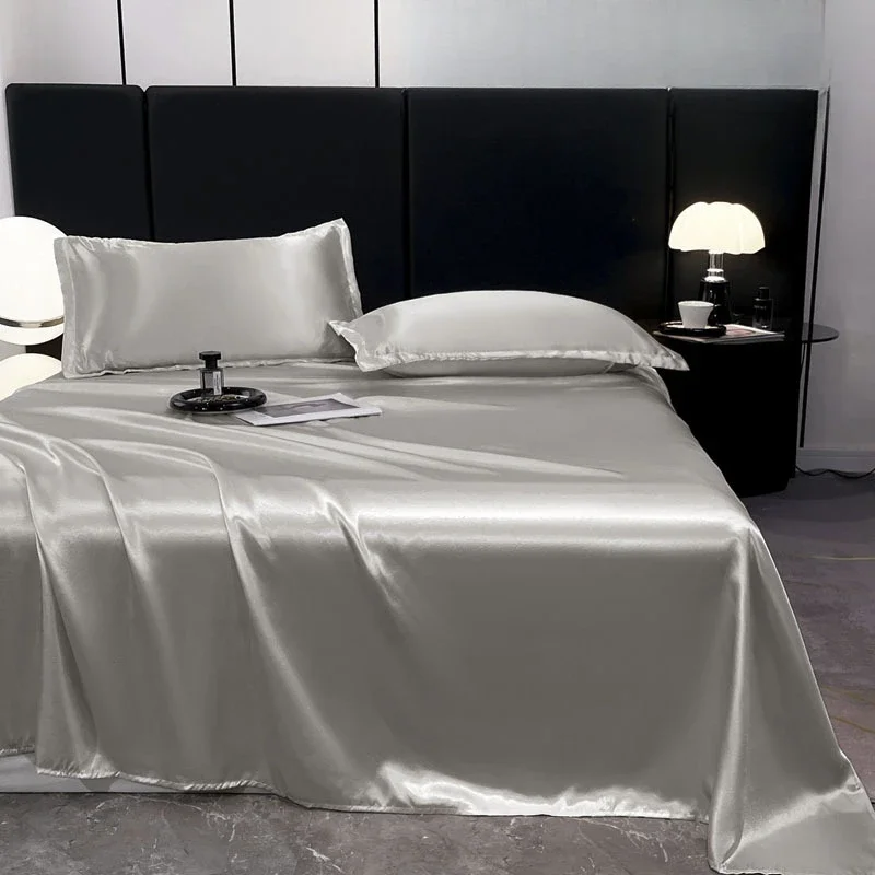 High End Solid Satin Sheet Sets Silky Satin Bed Sheets Luxury Ice Silk Twin Queen Flat Sheet Bedding  for Bedroom Decor 메트리스 커버