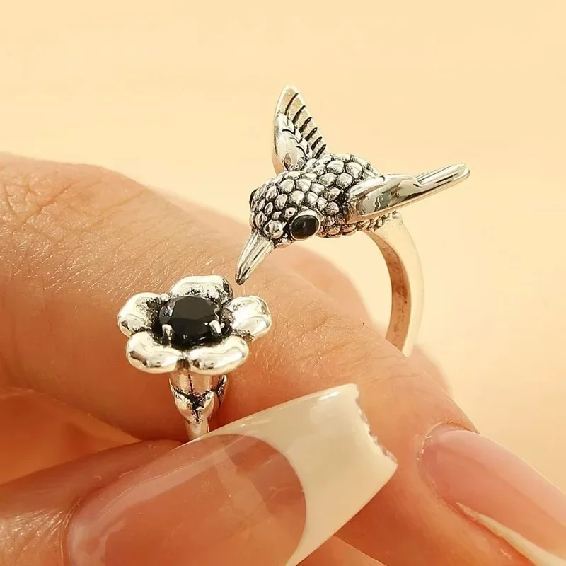 

Colorful Flower Bird Open Ring for Women Exquisite Vintage Zircon Joint 2025 Punk Rings Fashion Hip Hop Versatile Jewelry Gift