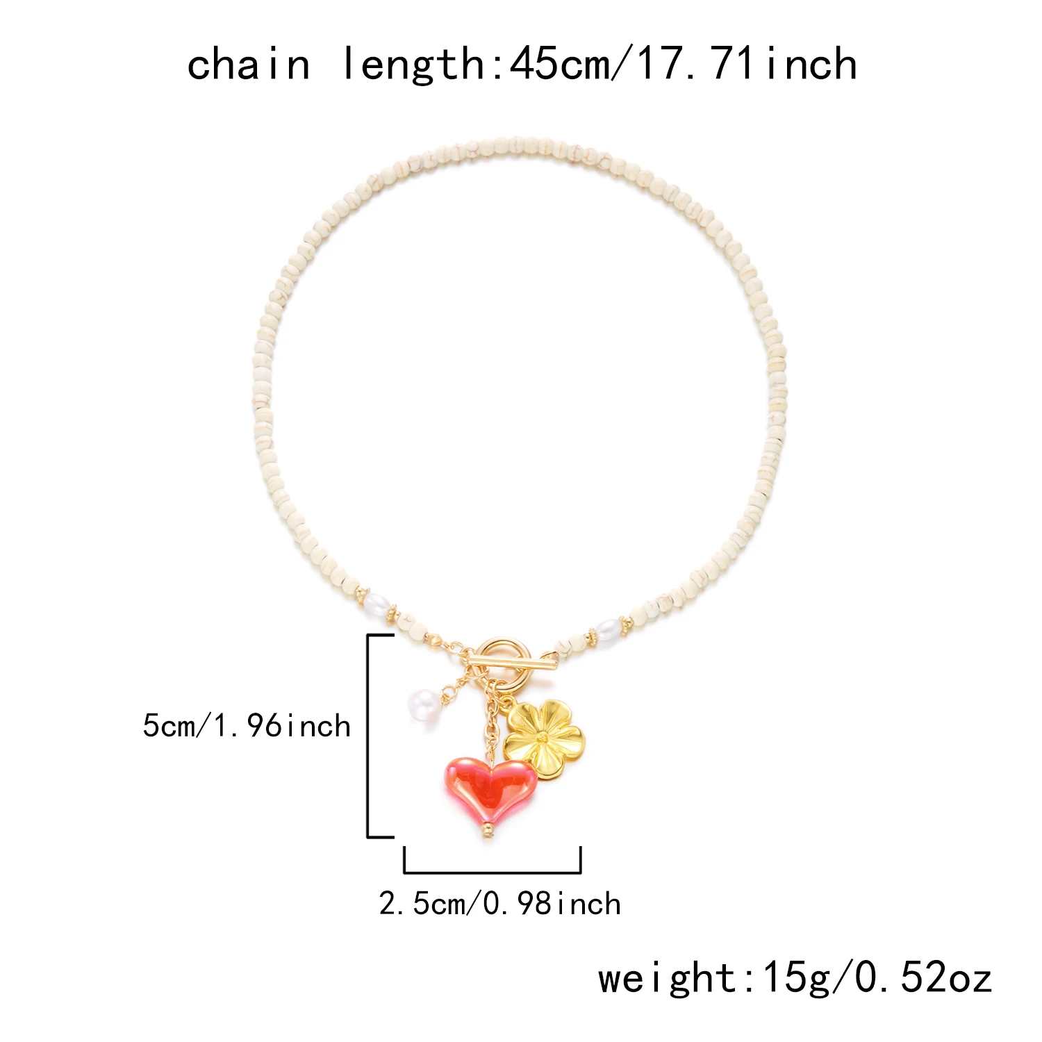 Zierliche bunte Natursteinperlen OT Schnalle Halskette für Frauen Einzigartige Herz Blume Evil Eye Zirkon Kette Party Schmuck Geschenk – Detail 4